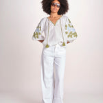tunica ricamo fiori geometrici BE25308 WHITE LIGHT BLU benaras soleil 