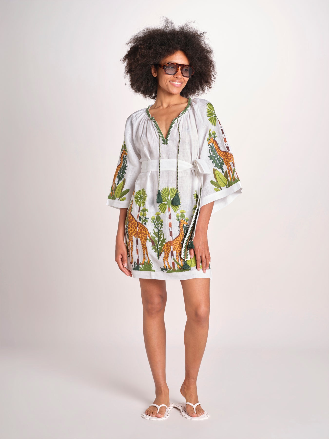 mini abito con giraffe BE25310 WHITE MULTI benaras soleil 