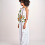 top con spalline ricamo giraffe BE25396 WHITE MULTI benaras soleil 