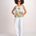 top con spalline ricamo giraffe BE25396 WHITE MULTI benaras soleil 