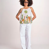 top con spalline ricamo giraffe BE25396 WHITE MULTI benaras soleil 