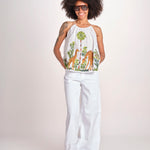 top con spalline ricamo giraffe BE25396 WHITE MULTI benaras soleil 