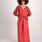 camicia in seta con ricamo fiori BE25407 RUST KHAKI benaras soleil 