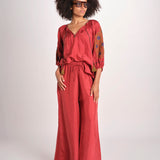 camicia in seta con ricamo fiori BE25407 RUST KHAKI benaras soleil 