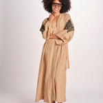 caftano lungo con ricami BE 25244 BEIGE BLACK benaras soleil 