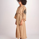 caftano lungo con ricami BE 25244 BEIGE BLACK benaras soleil 