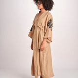 caftano lungo con ricami BE 25244 BEIGE BLACK benaras soleil 