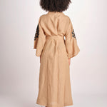 caftano lungo con ricami BE 25244 BEIGE BLACK benaras soleil 