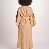 caftano lungo con ricami BE 25244 BEIGE BLACK benaras soleil 