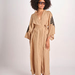 caftano lungo con ricami BE 25244 BEIGE BLACK benaras soleil 