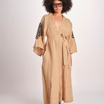 caftano lungo con ricami BE 25244 BEIGE BLACK benaras soleil 