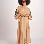 caftano lungo con ricami BE 25244 BEIGE BLACK benaras soleil 