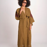 caftano lungo con ricami BE 25244 KHAKI WHINE benaras soleil 