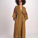 caftano lungo con ricami BE 25244 KHAKI WHINE benaras soleil 