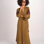 caftano lungo con ricami BE 25244 KHAKI WHINE benaras soleil 