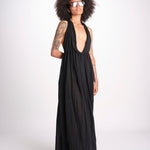 abito lungo scollato aperto CHANTAL BLACK christianzen 