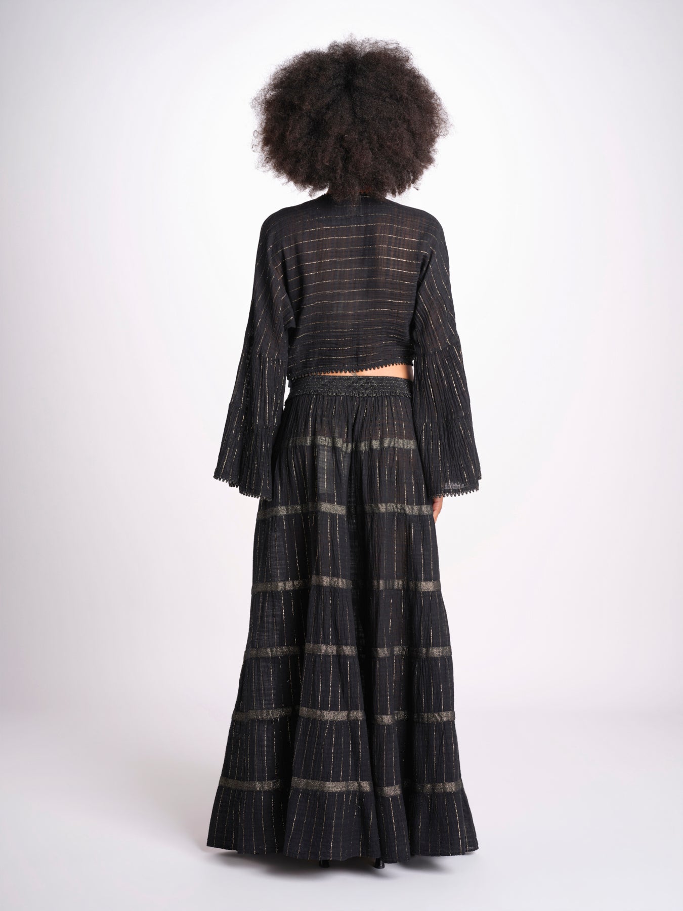 camicia cropped con nodo in lurex gessato JUNE BLACK christianzen 