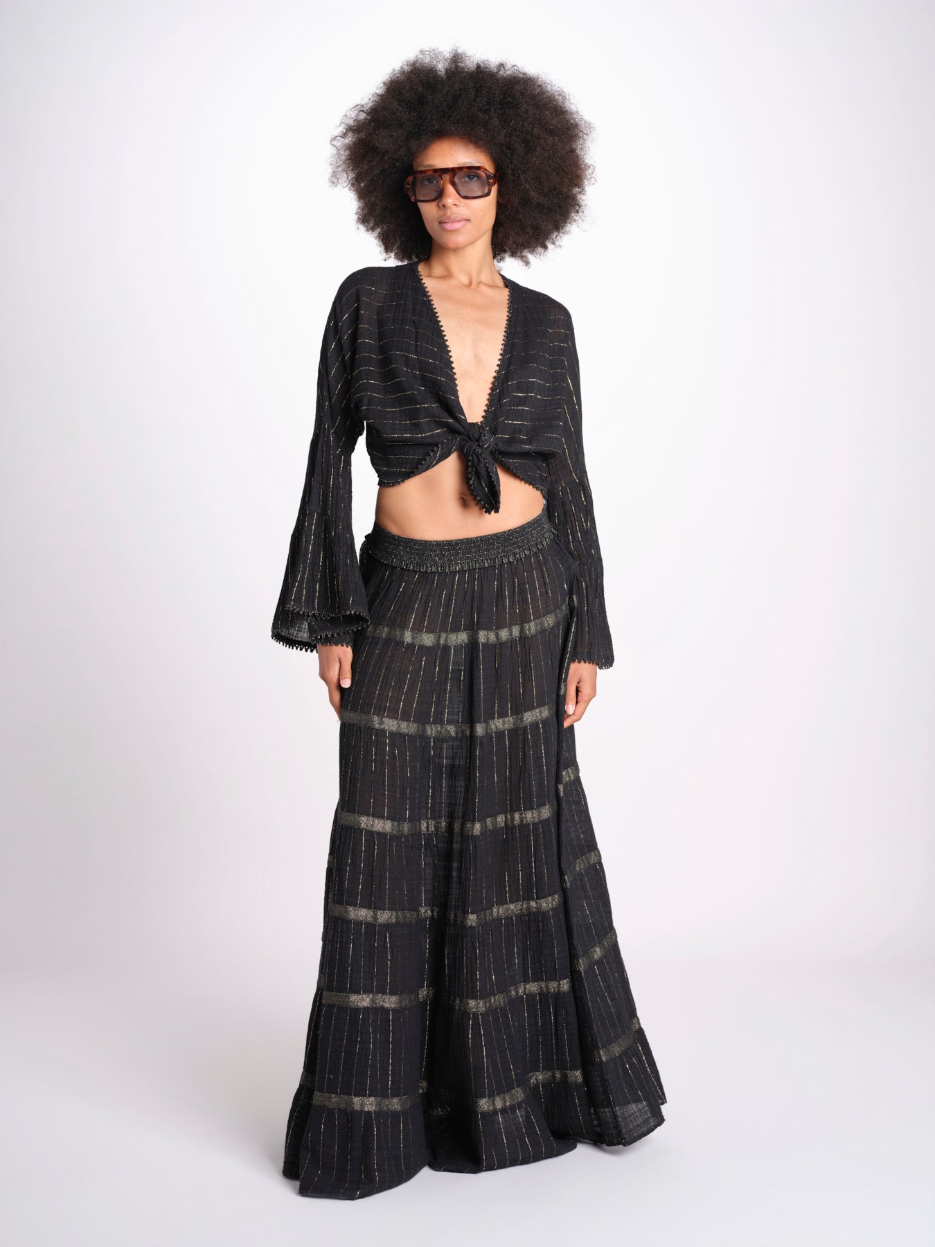camicia cropped con nodo in lurex gessato JUNE BLACK christianzen 