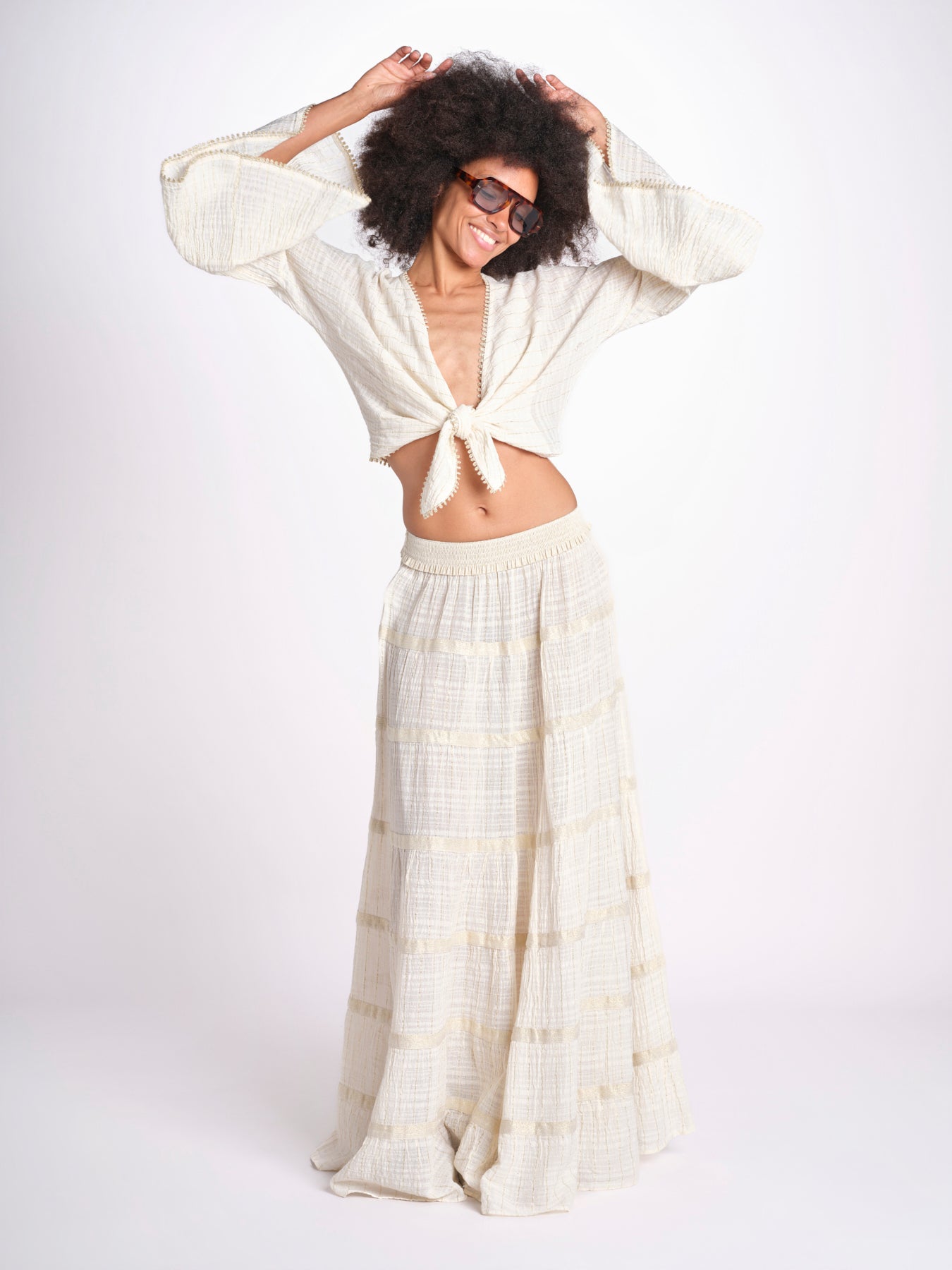 camicia cropped con nodo in lurex gessato JUNE OFF WHITE christianzen 