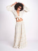 camicia cropped con nodo in lurex gessato