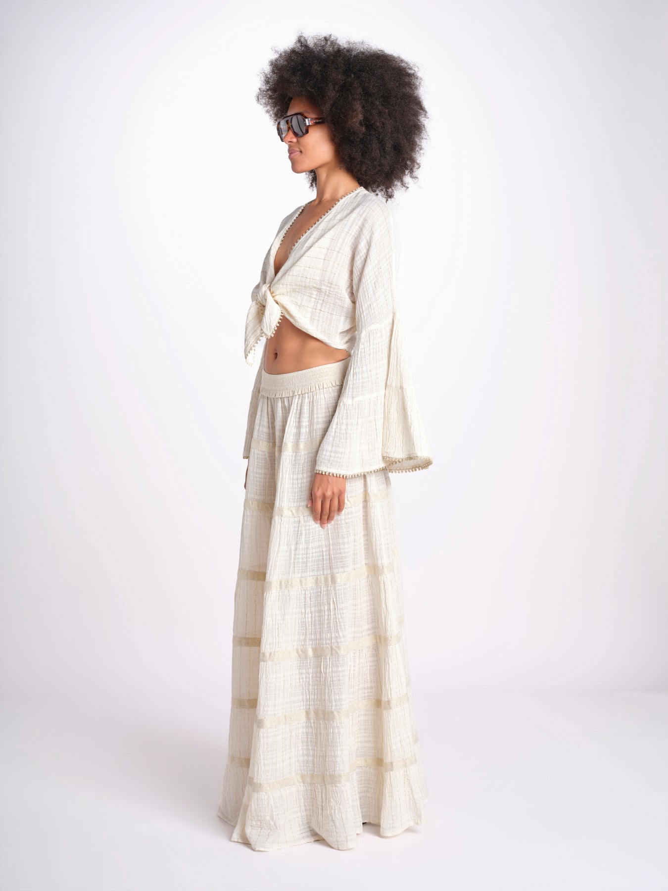 camicia cropped con nodo in lurex gessato JUNE OFF WHITE christianzen 