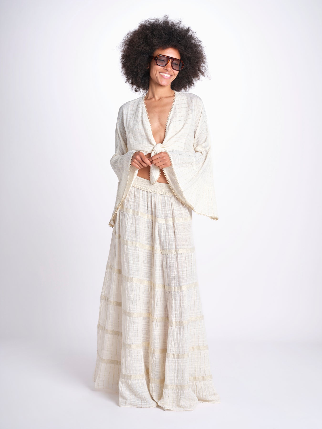 camicia cropped con nodo in lurex gessato JUNE OFF WHITE christianzen 