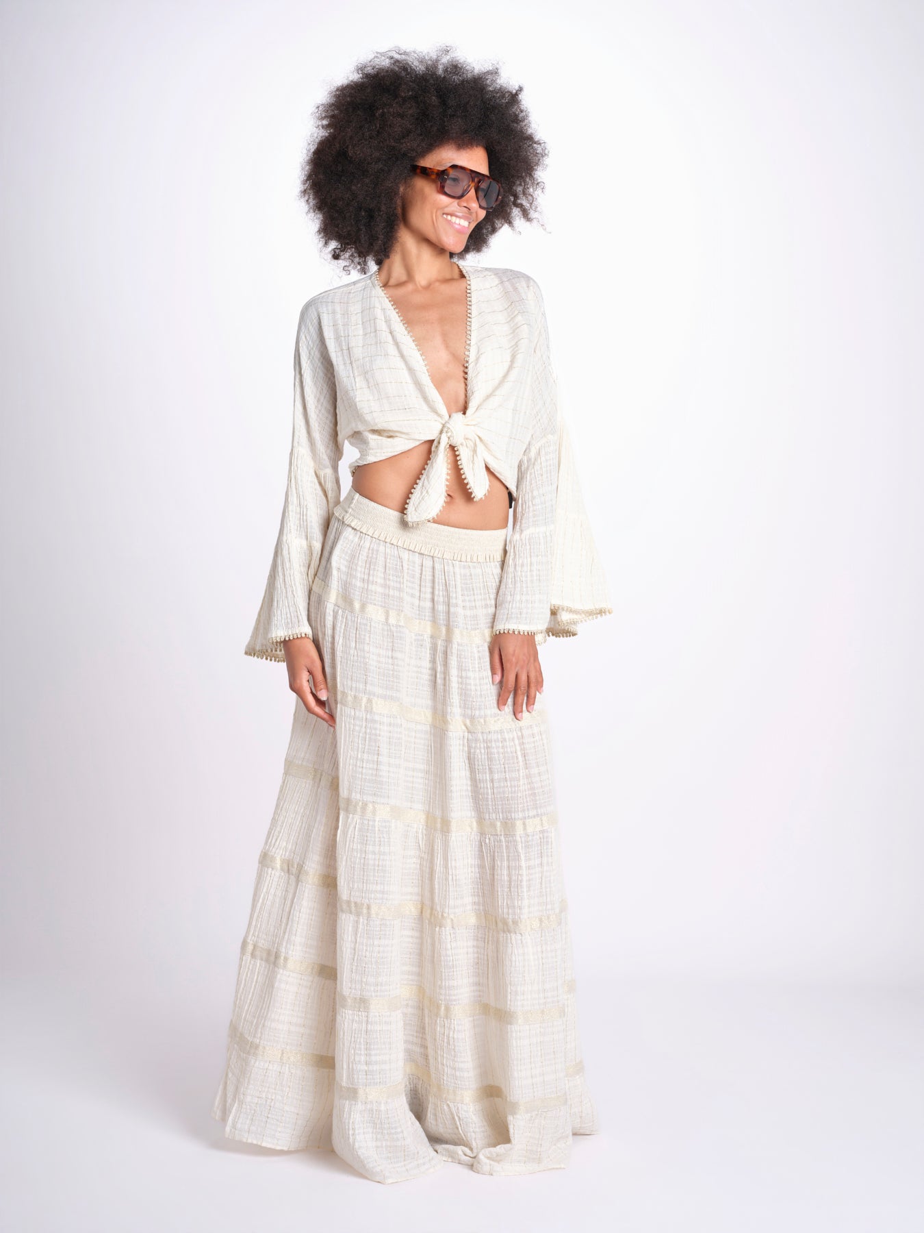 camicia cropped con nodo in lurex gessato JUNE OFF WHITE christianzen 