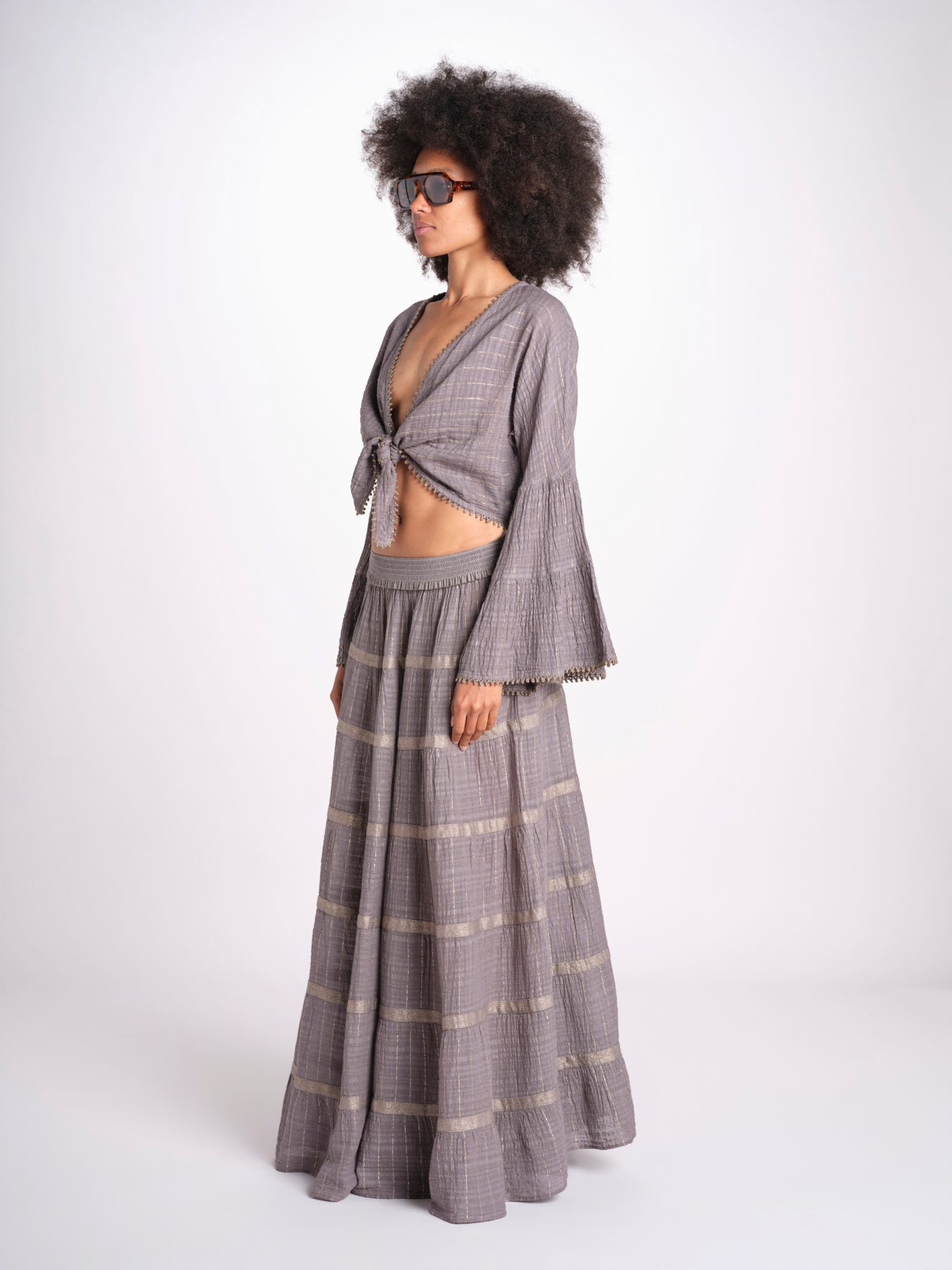 camicia cropped con nodo in lurex gessato JUNE STONE GREY christianzen 