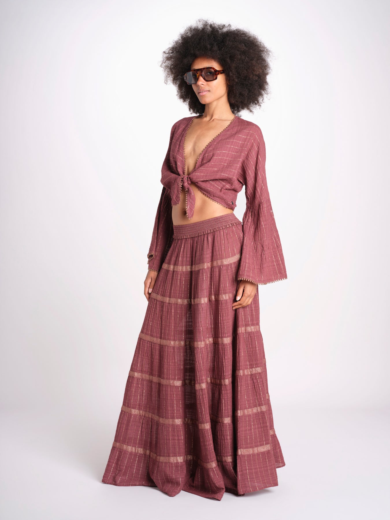 camicia cropped con nodo in lurex gessato JUNE WINE christianzen 