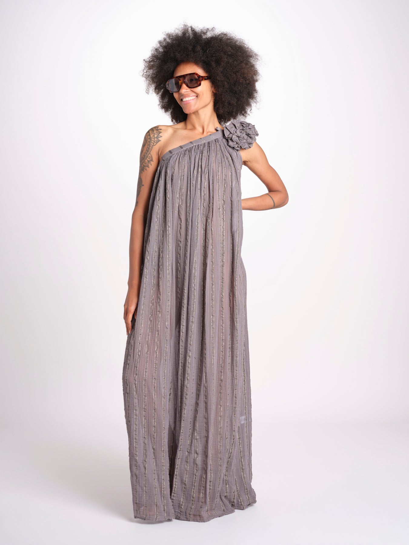 abito monospalla in lurex gessato KALISTA GREY christianzen 