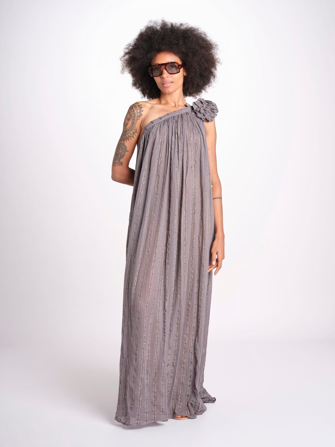 abito monospalla in lurex gessato KALISTA GREY christianzen 