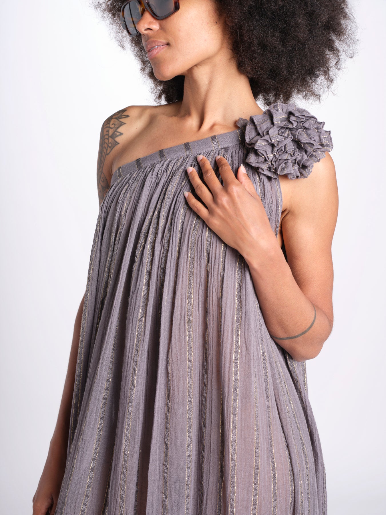 abito monospalla in lurex gessato KALISTA GREY christianzen 