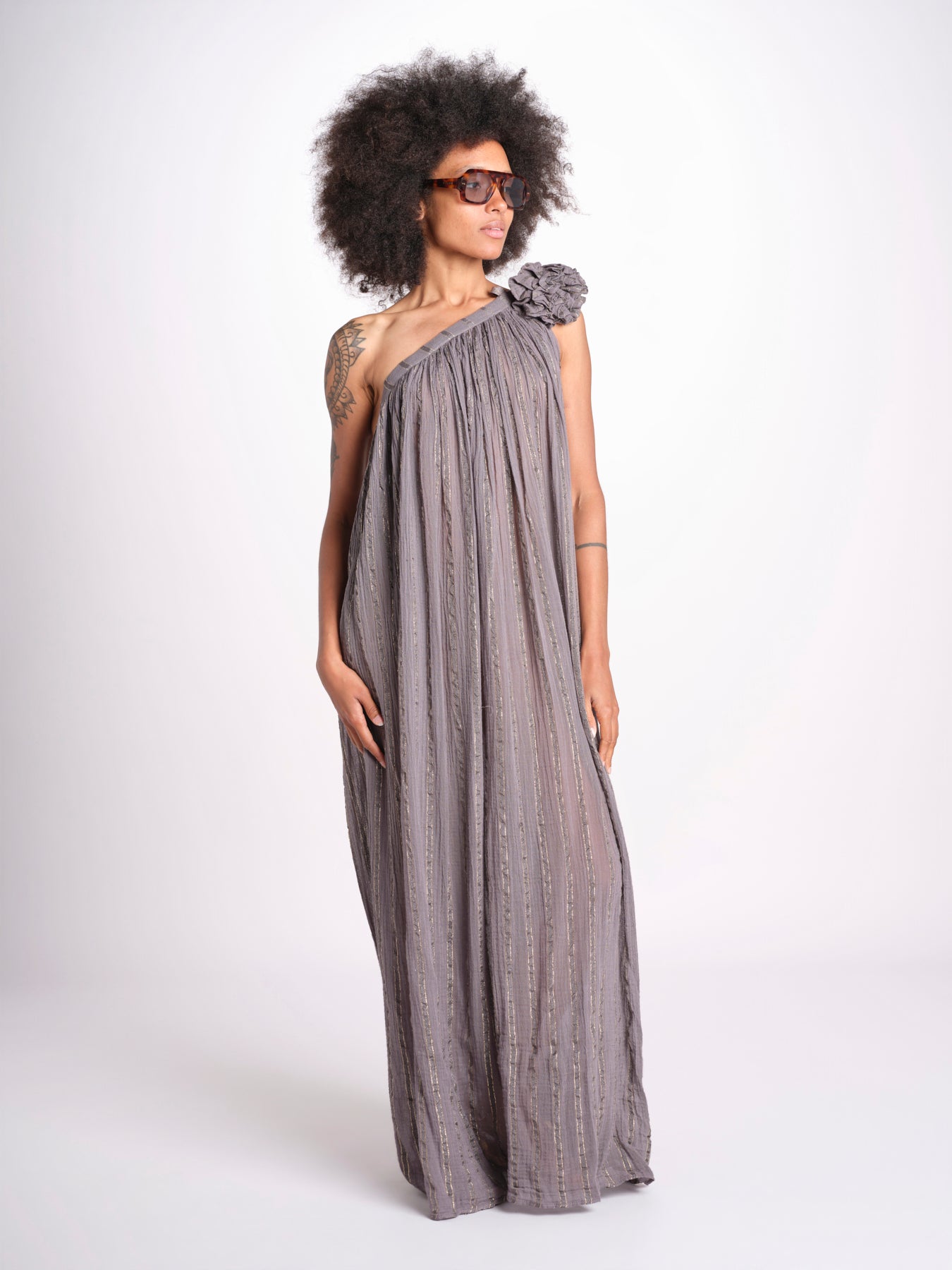 abito monospalla in lurex gessato KALISTA GREY christianzen 