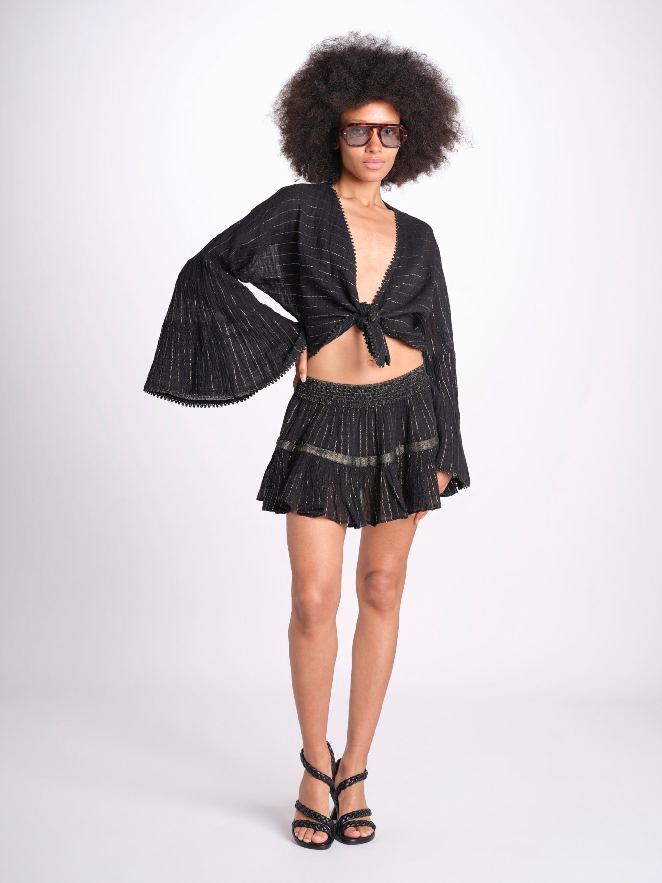 minigonna a balze in lurex gessato ROSE BLACK christianzen 