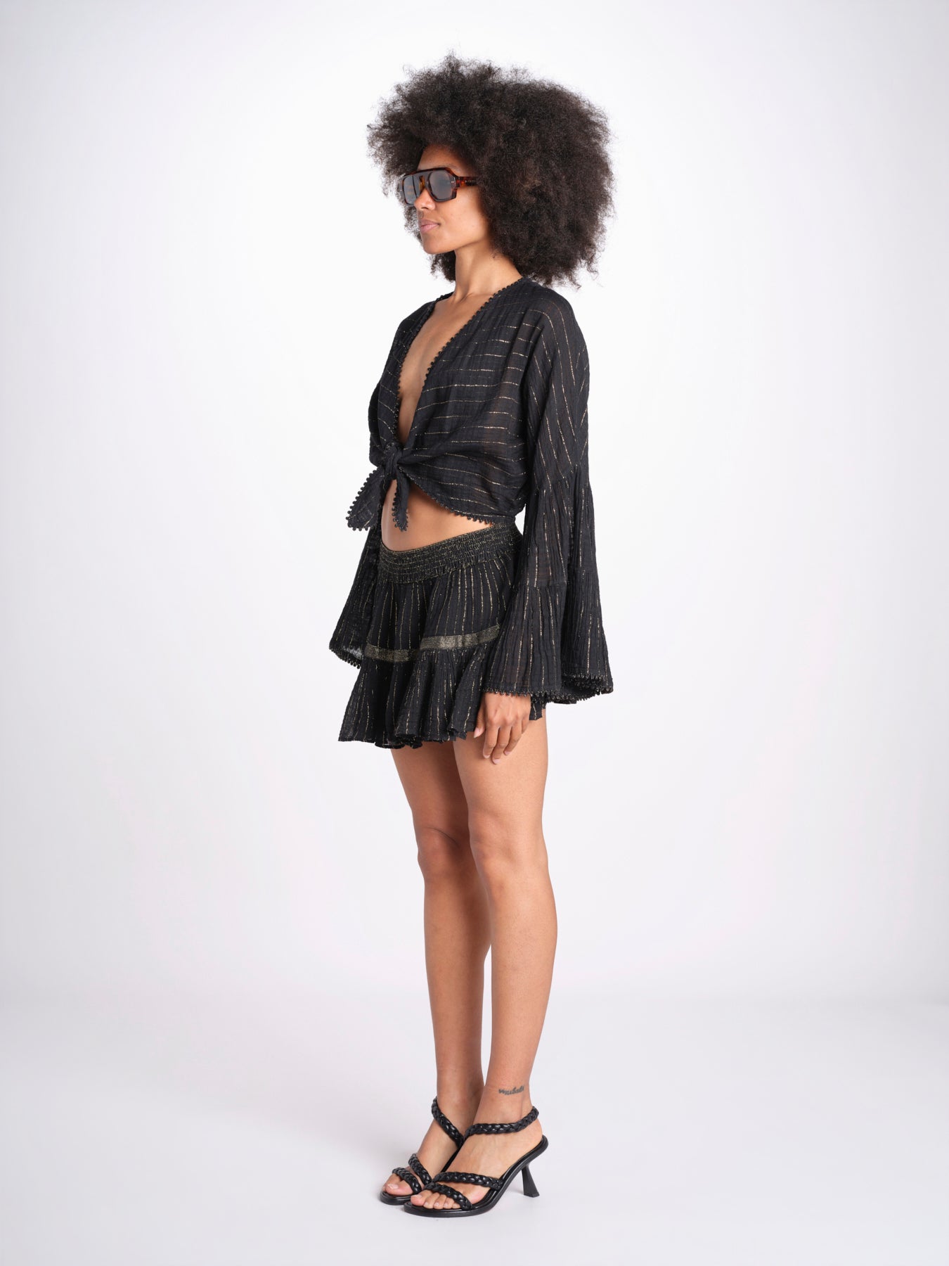 minigonna a balze in lurex gessato ROSE BLACK christianzen 