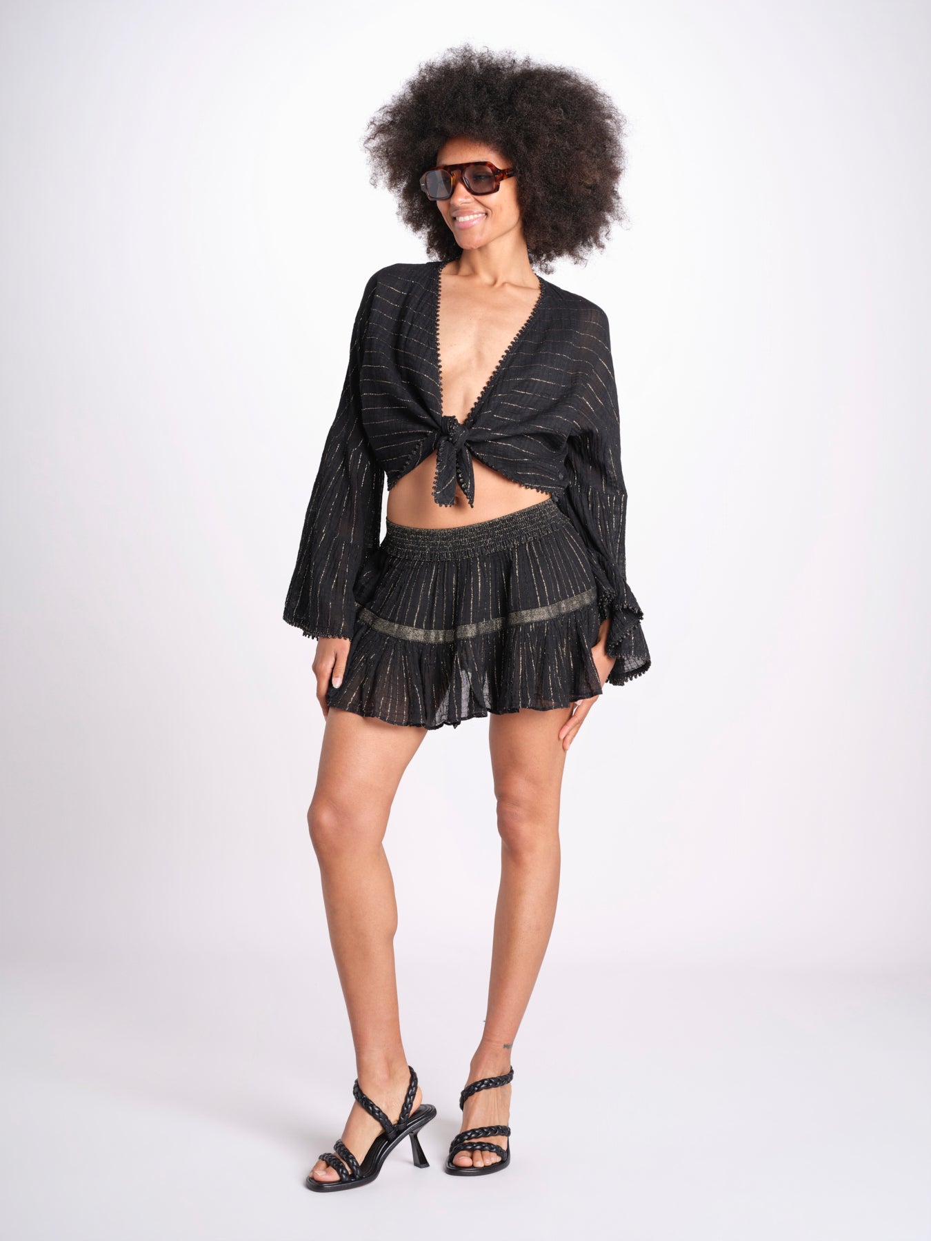 minigonna a balze in lurex gessato ROSE BLACK christianzen 