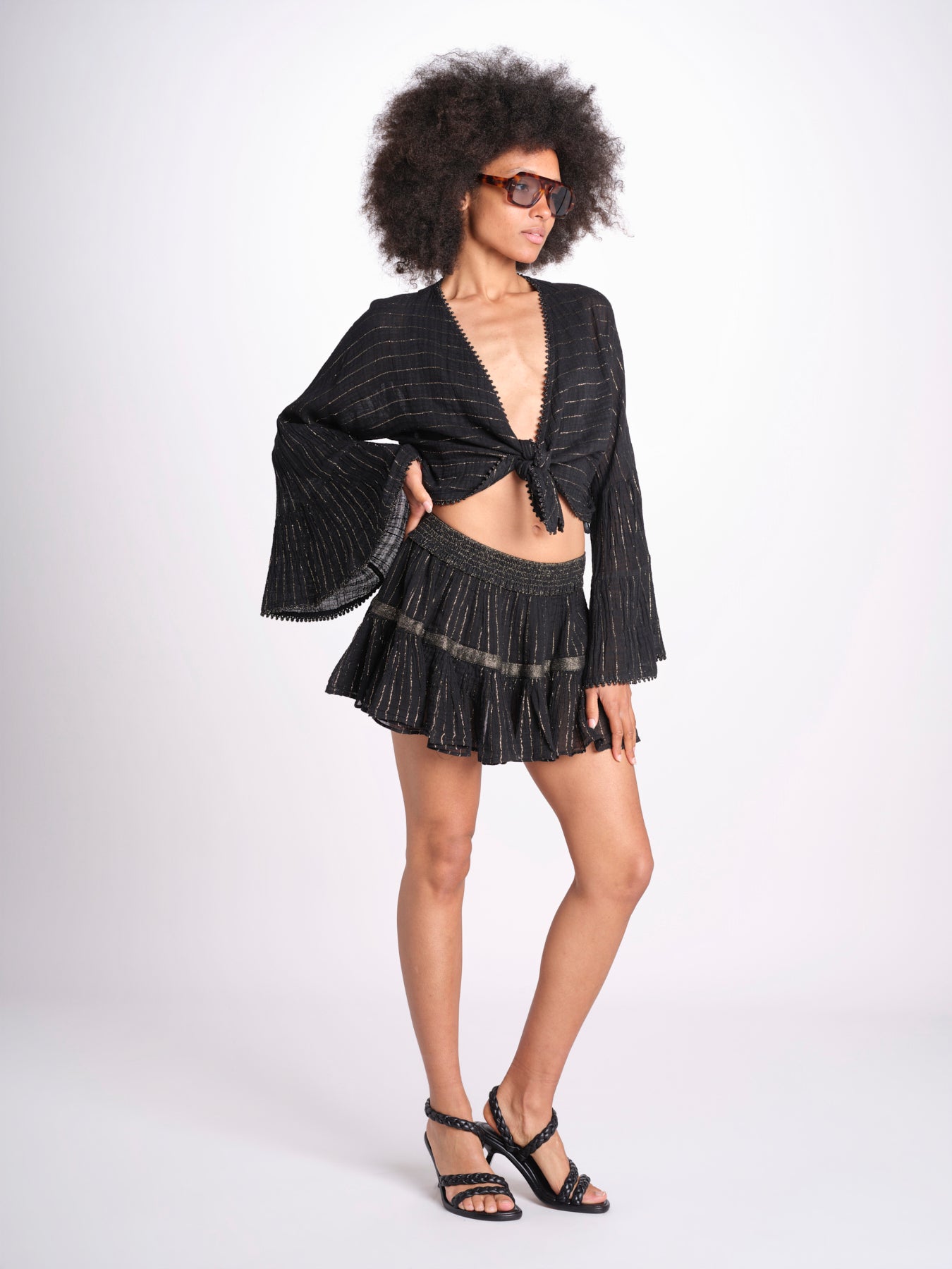 minigonna a balze in lurex gessato ROSE BLACK christianzen 