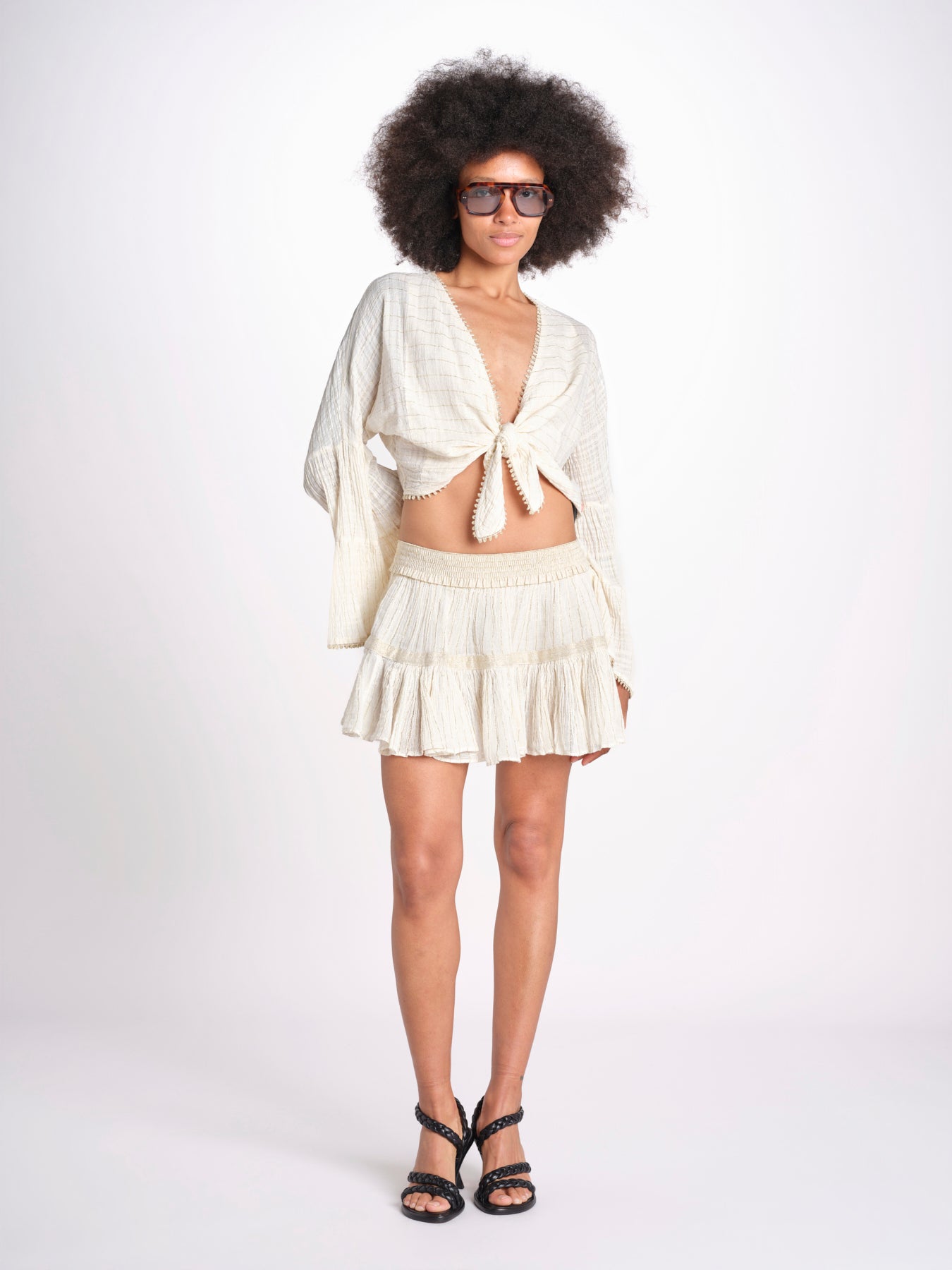 minigonna a balze in lurex gessato ROSE OFF WHITE christianzen 