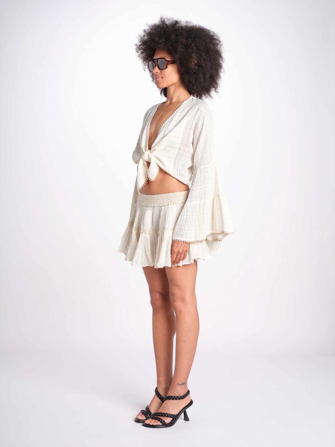 minigonna a balze in lurex gessato ROSE OFF WHITE christianzen 