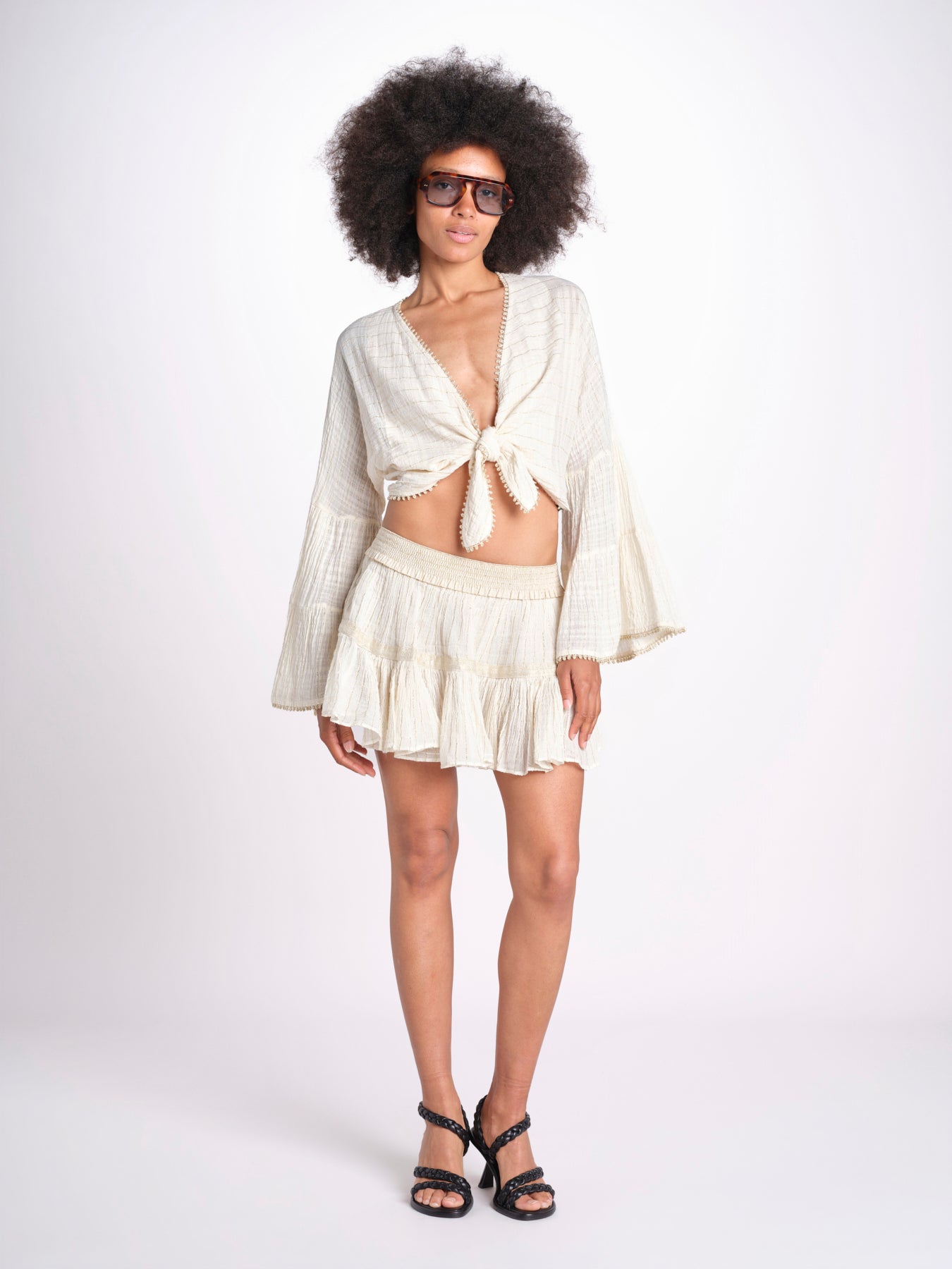 minigonna a balze in lurex gessato ROSE OFF WHITE christianzen 