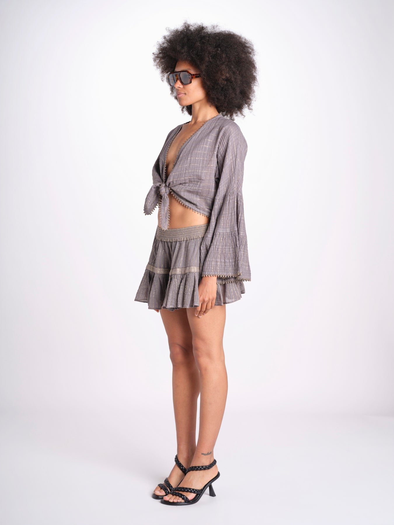 minigonna a balze in lurex gessato ROSE STONE GREY christianzen 