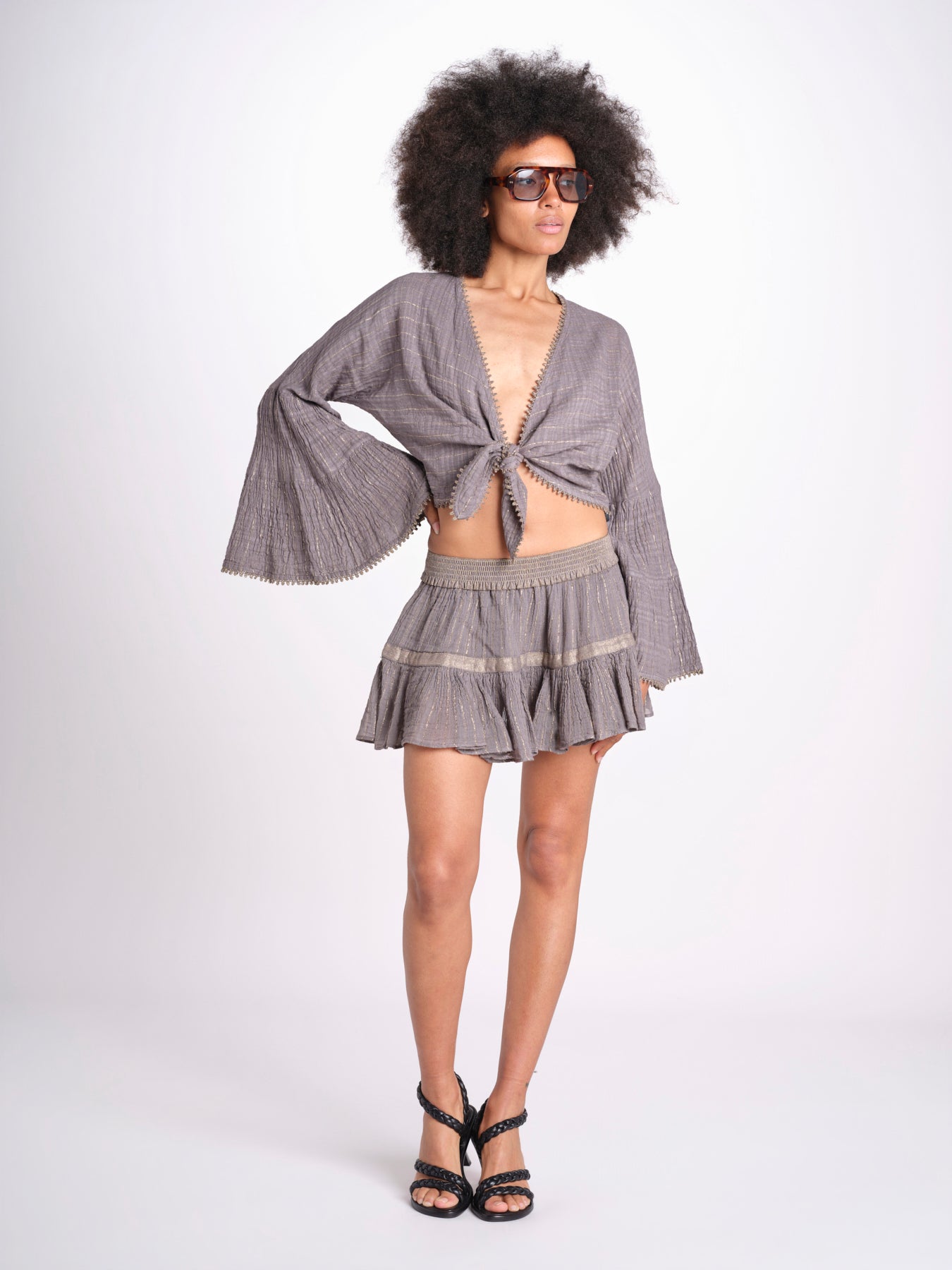 minigonna a balze in lurex gessato ROSE STONE GREY christianzen 