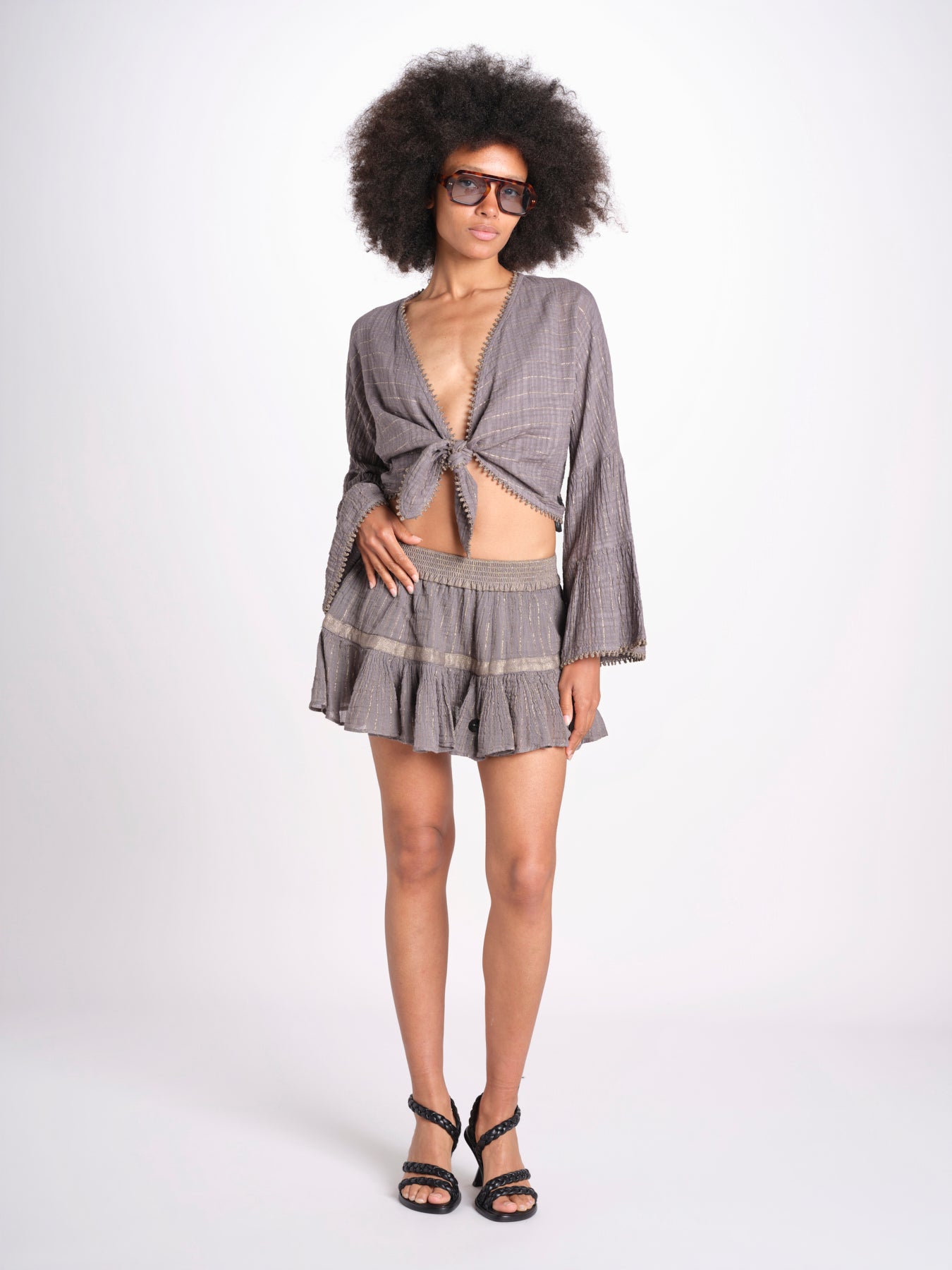 minigonna a balze in lurex gessato ROSE STONE GREY christianzen 