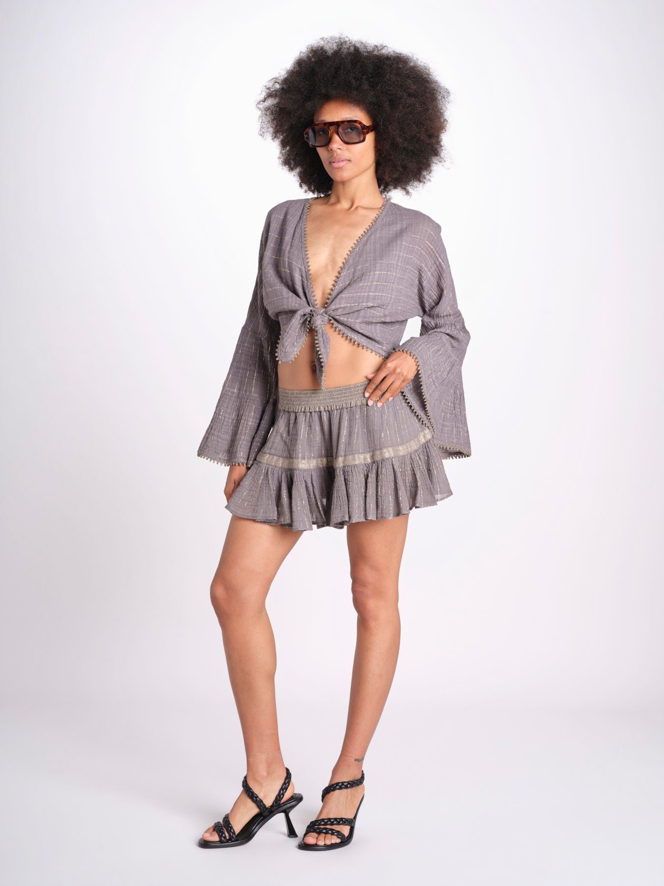 minigonna a balze in lurex gessato ROSE STONE GREY christianzen 