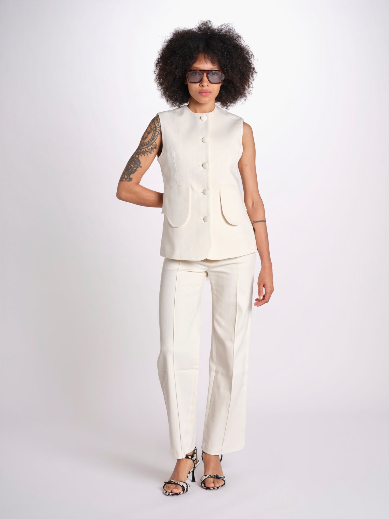 gilet con tasche MARIANNE 25S4TOP81 ECRU destree 