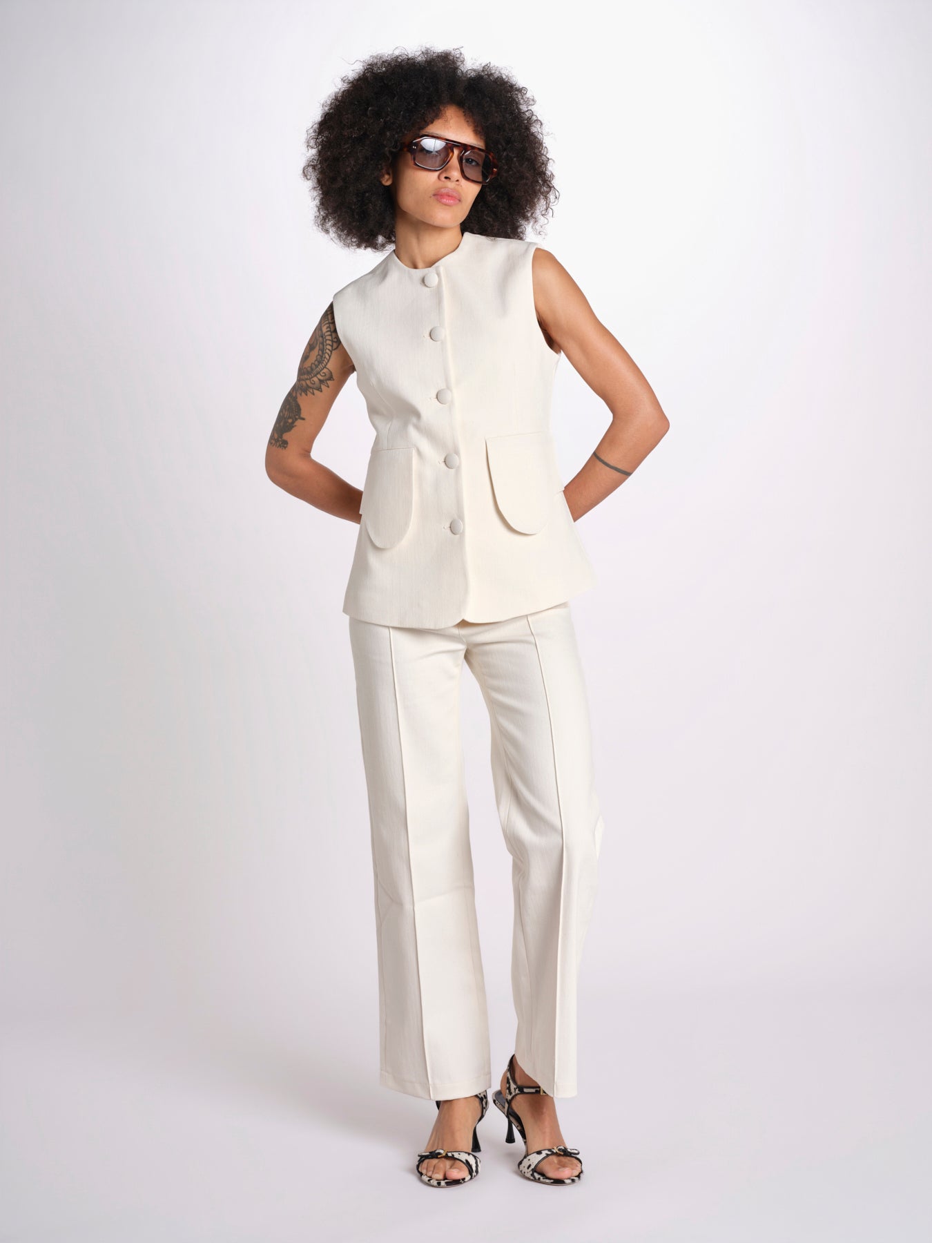 gilet con tasche MARIANNE 25S4TOP81 ECRU destree 