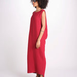 abito in lino con drappeggio U1620L ROSSO dusan 