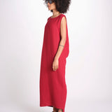 abito in lino con drappeggio U1620L ROSSO dusan 