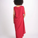 abito in lino con drappeggio U1620L ROSSO dusan 