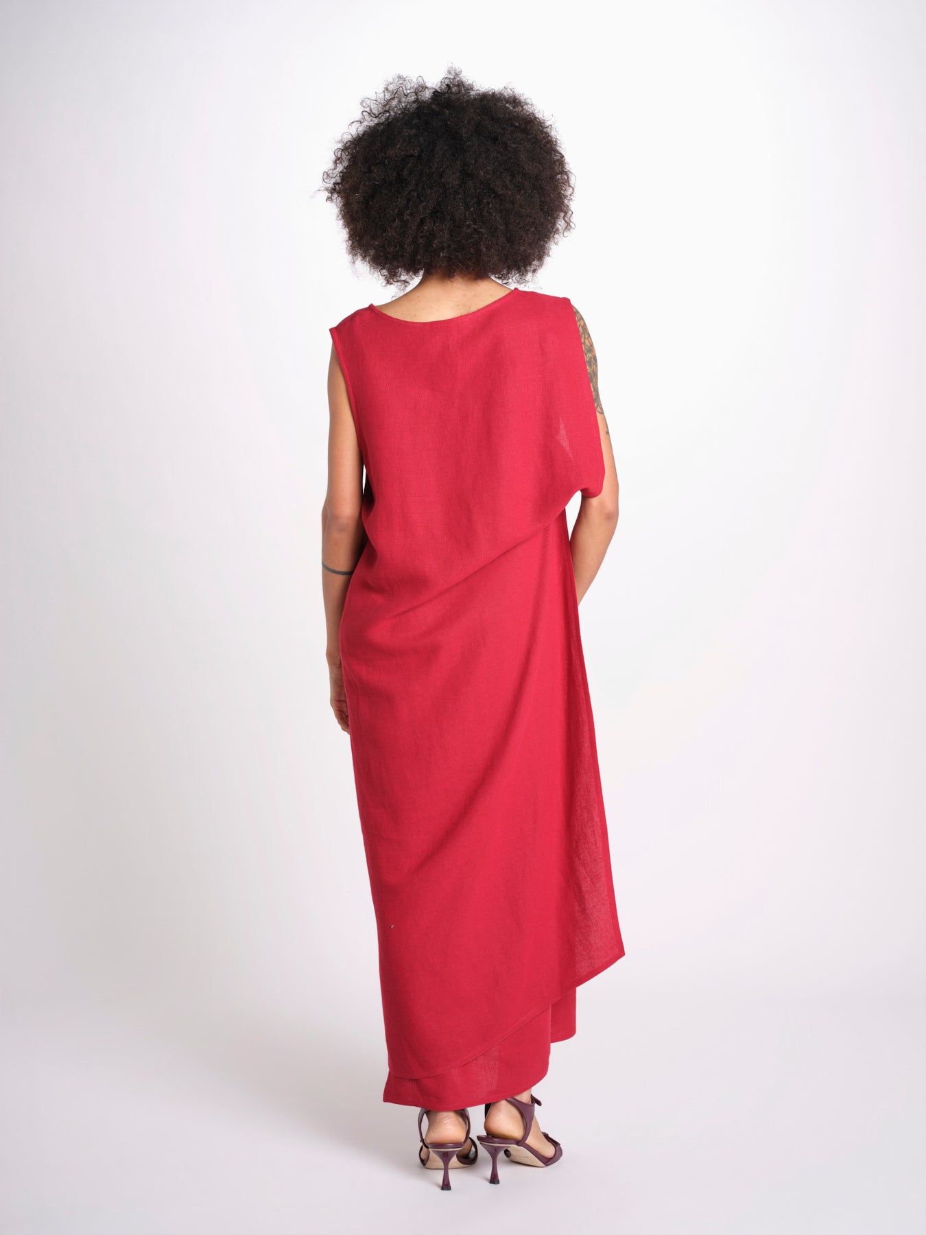 abito in lino con drappeggio U1620L ROSSO dusan 